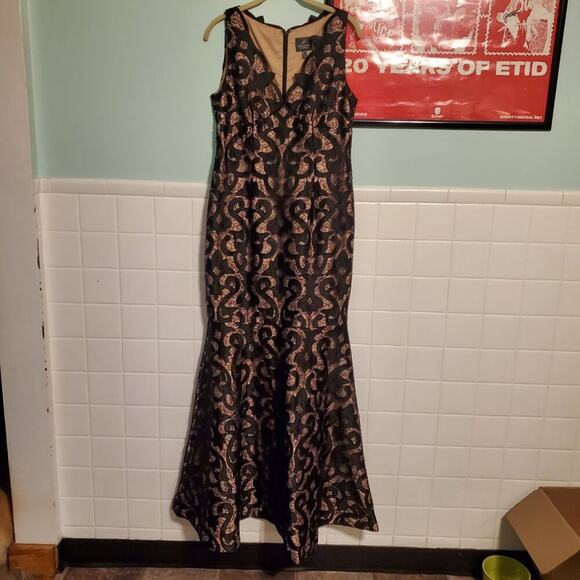 ADRIANNA PAPELL BLACK NUDE SLEVELESS GUIPURE MERMAID GOWN SIZE US 8 - Picture 14 of 14